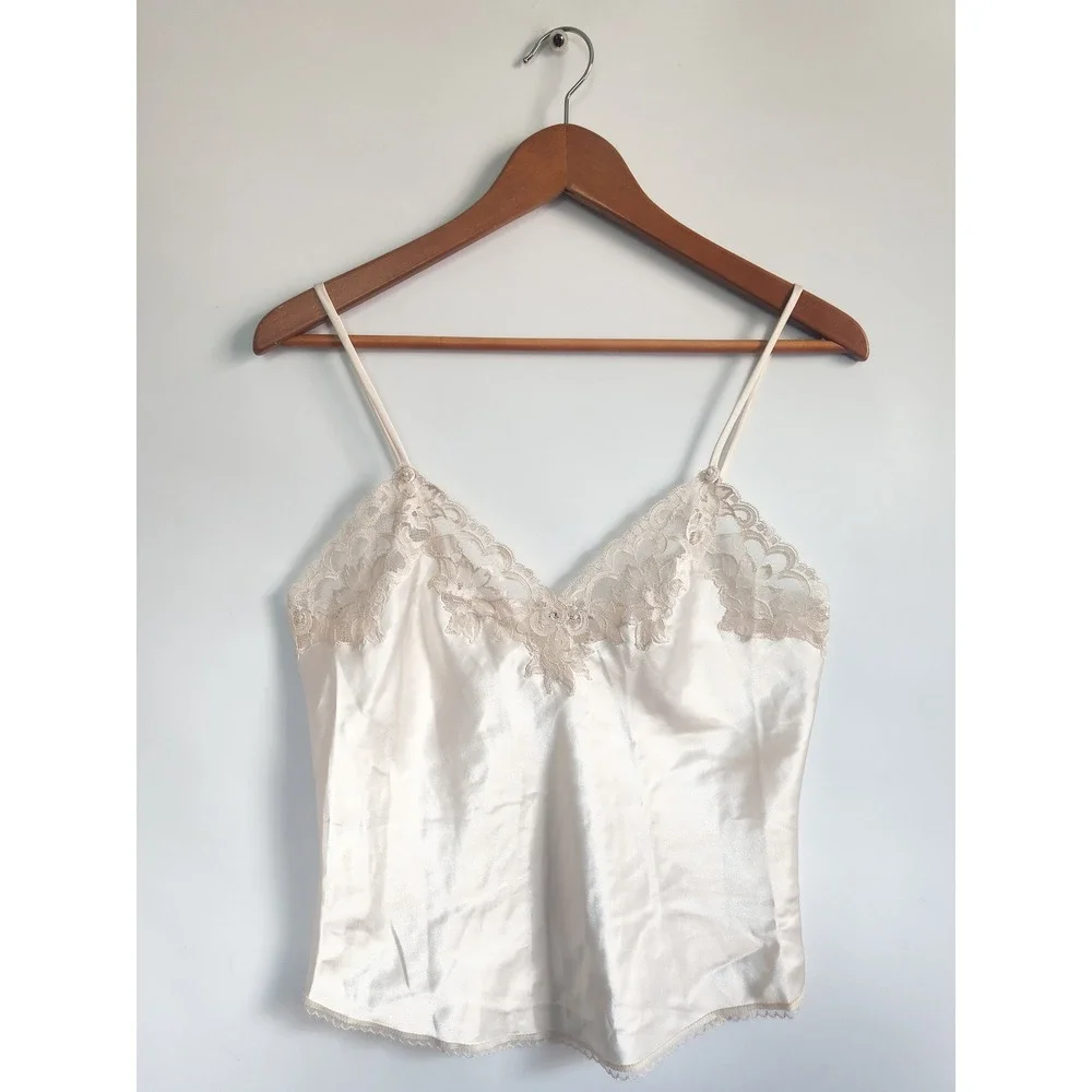 Vintage Christian Dior Cami Small Satin Lace Trim USA Made Lingerie Top Coquette